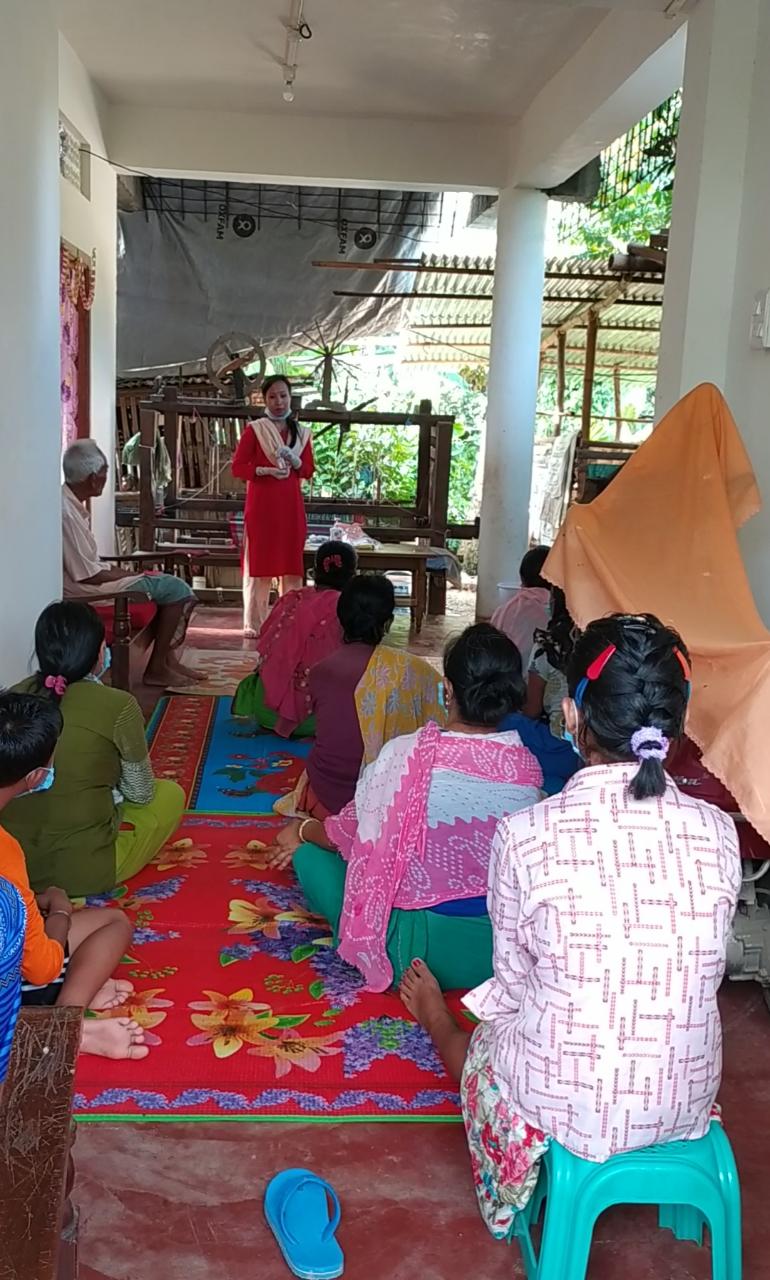 Ch. Dheinabi Devi demonstrating hand washing techniques & lecturing on COVID19 at Khongman Basikhong